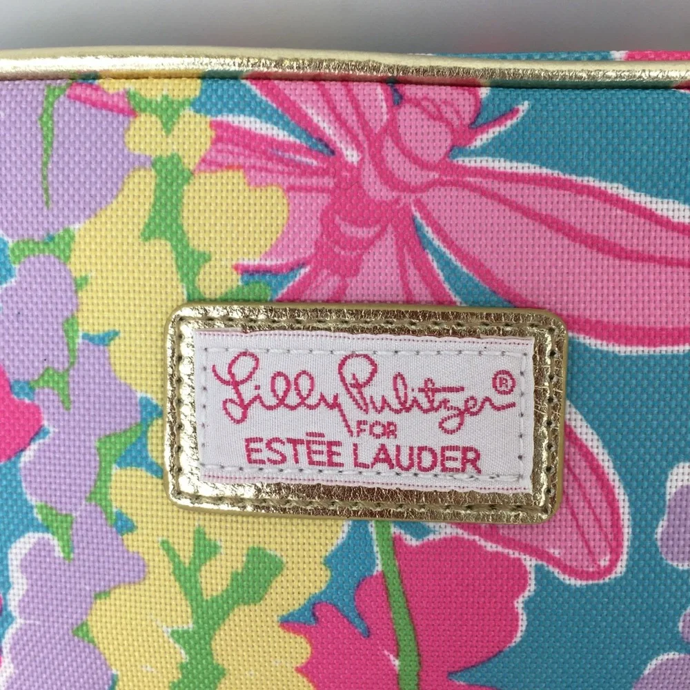Lilly Pulitzer x Estée Lauder Makeup/Toiletry Cosmetic Bag Blue Pink Floral NEW